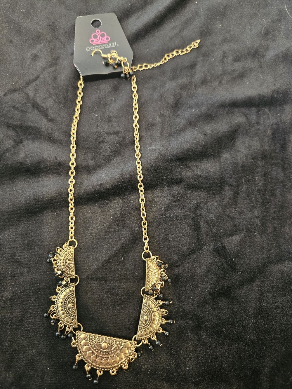 Paparazzi Gold Bohemian Filigree Statement Necklace - Black Bead Accents